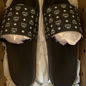New MCM Black monogram Print slides